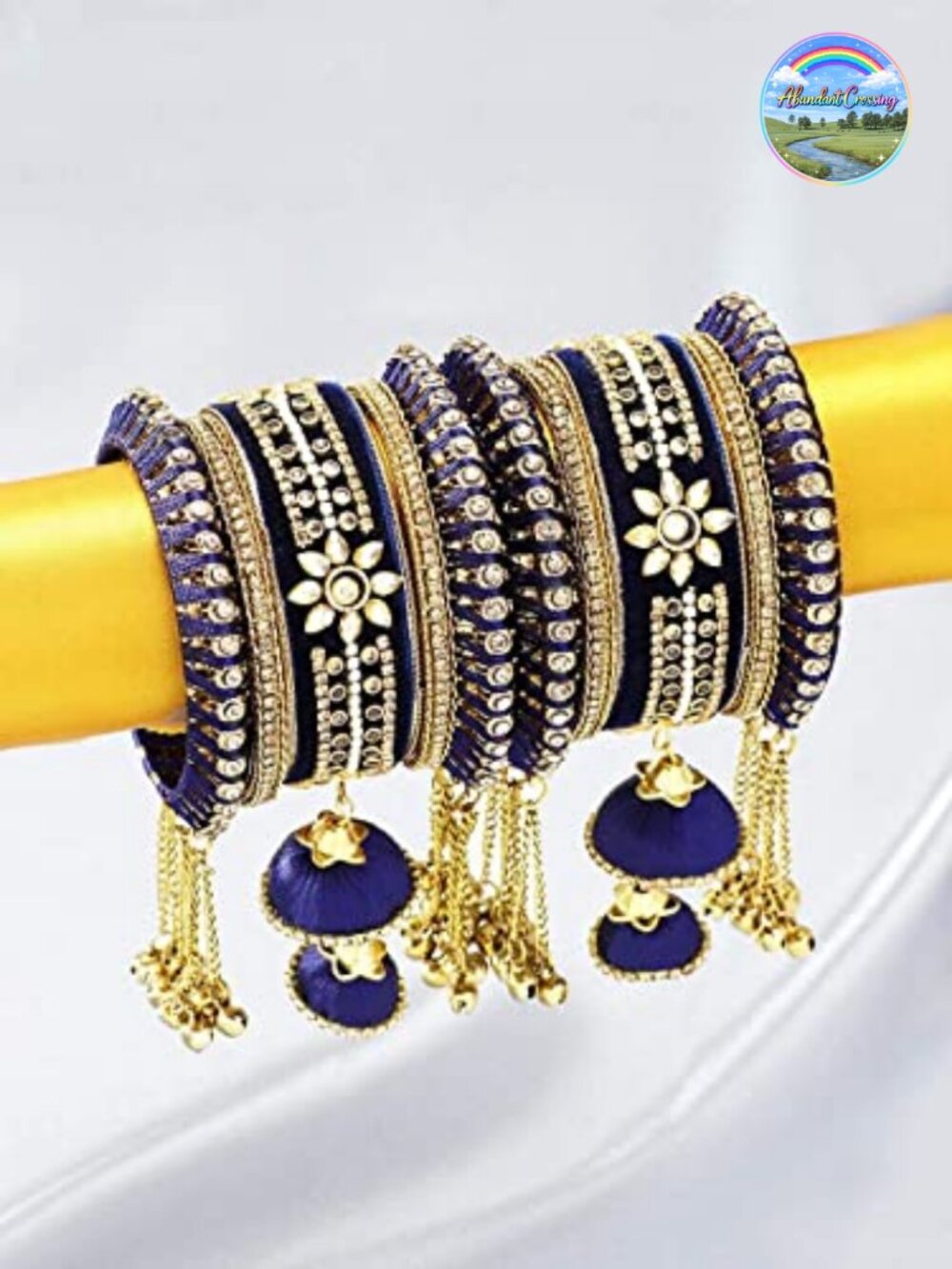 Velvet Faux Stone Studded Bridal Bangle Set Chuda with Hangings